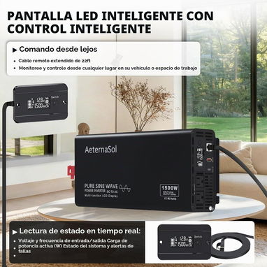 Inversor AeternaSol de onda pura 1500W(3000 pico), 12V a 120V - 5/8