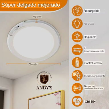Lámparas redondas recargables con mando y sensor de movimiento - 4/5