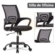 Silla de Oficina Ergonómica, con Soporte Lumbar, Reposabrazos Fijos y Patas Metálicas, Negro - Img 53776146