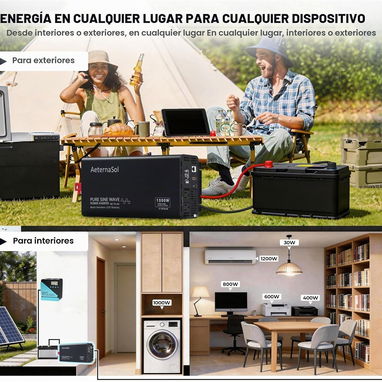 Inversor AeternaSol de onda pura 1500W(3000 pico), 12V a 120V - 6/8