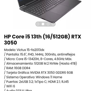 HP Core i5 13th (16/512GB) RTX 3050. Modelo: Victus 15-fa2013dx - Img 107638245