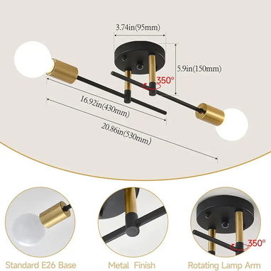 🏮✨ RISSERVA BICOLOR (NEGRO + ORO) | LÁMPARA RETRO AJUSTABLE | 2 BRAZOS – 35 USD - Img 122322542