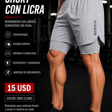 Short largo con licra, short de tela y licra de hombre para gimnasio - Img 124001274