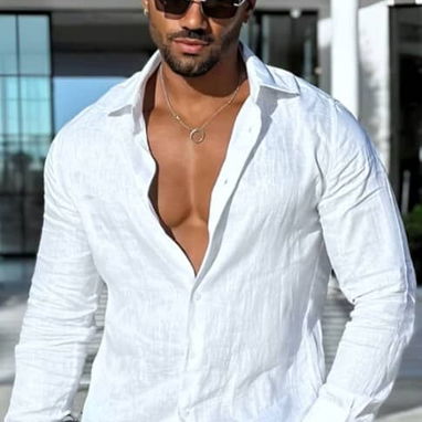 Conjunto de lino blanco para hombres , juego de lino blanco , pantalón blanco de lino. Camisa blanca de lino - Img 103603723