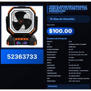 VENTILADOR RECARGABLE PORTÁTIL F22 CON LUZ LED 40000mAh . - Img 57514247