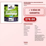 PINTURA ESMALTE AL AGUA ECOLÓGICO E01 COLOR BLANCO . - Img 57882148