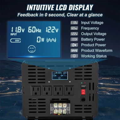 Inversor VEVOR 5000W 10000W Pico Onda Modificada 12V a 120V Con Control Remoto Pantalla LED Para Auto RV Negro - Img 123180661