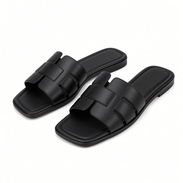 Sandalias planas de cuero genuino de unicolor para mujer - Img 57934611