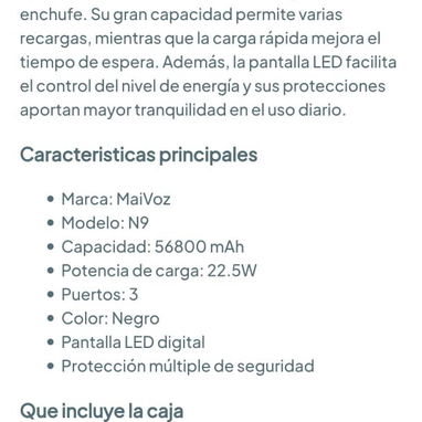 Cargador portátil Power Bank de 56800 mAh - Carga rápida 22.5W 🌐 - 5/5