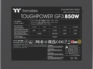 Thermaltake Toughpower GF3 850W Full Modular 80+ Gold, +12V 71A, ATX 3.0,  PCIe5.0, NEWWW Sellada en Caja 5-339-2858 - Img 60966092