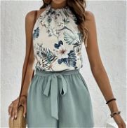 Conjunto de short y blusa de verano con cinto para mujer - Img 45817060