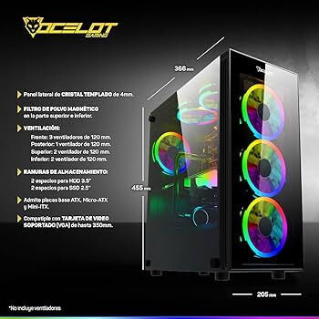 Chasis Gaming OCELOT (OGMC01) Cristal Templado Delante y Lateral, tres Fanes RGB, Nuevo a estrenar - Img 106329003