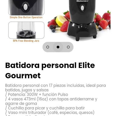 Batidora personal Elite Gourmet. Batidora personal con 17 piezas incluidas - Img 127635839