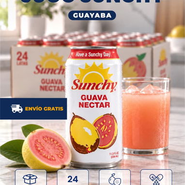 Jugos de lata Sunchy de frutas naturales y distintos sabores, venta por caja - 5/6