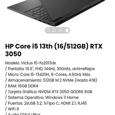 HP Core i5 13th (16/512GB) RTX 3050. Modelo: Victus 15-fa2013dx - Img 107638272