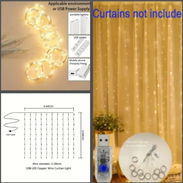 Cortina led cálida 3x3m, USB con mando - Img 55891558