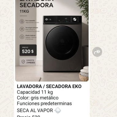 Lavadora automática EKo 9kg Lavadora Semiautomática 160 USD 7kg Lavadora Secadora al vapor EKO 11kg - Img 121865603
