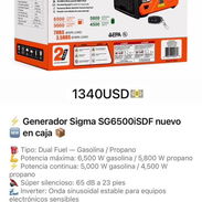 🔋 Generador Sigma SG6500iSDF Dual Fuel – Nuevo en caja   ✅ Funciona con gasolina o propano ✅ Potencia máxima: 6,500 W ( - Img 57557199
