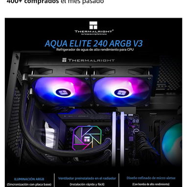 Thermalright Aqua Elite 240 V3 Enfriador de CPU de refrigeración por agua, ventiladores PWM ARGB dobles con rodamientos - Img 125851575