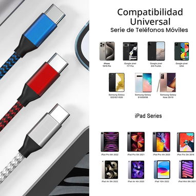 ⚡ Cables USB-C a USB-C de Carga Rápida. Trenzados (Nailon Ultra Resistente) - 3/5