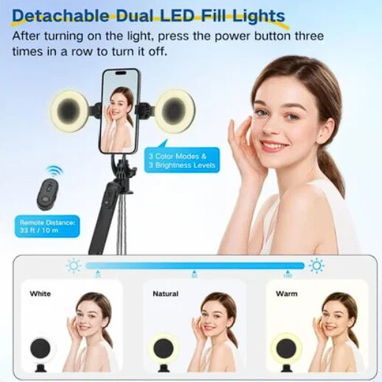 Content Creator Kit de vlogging, trípode de metal para selfie stick de 70.9 in con micrófonos ligeros e inalámbricos - Img 127718675