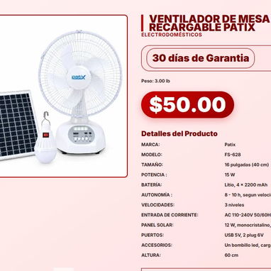 VENTILADOR DE MESA RECARGABLE VENTILADOR DE PEDESTAL VENTILADOR ENFRIADOR VENTILADOR RECARGABLE PORTÁTIL - 9/9
