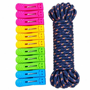 SET DE 12 PINZAS PARA ROPA CON SOGA 🌈🧺 - 9/10