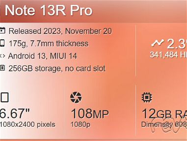 240USD-TELEFONO CELULAR Xiaomi Redmi Note 13R Pro (12/256GB) - Img 67103682