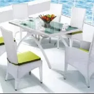 Juego de terraza mesa con 6 sillas en blanco y verde todo importado - Img 55919772