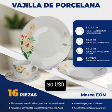 🍽️ SETS DE VAJILLAS DE PORCELANA DE 16 PIEZAS  🔴 EÓN 🆗 PLATOS HONDOS, PLATOS LLANOS, PLATICOS Y TAZAS 💲 30 USD - Img 105158439