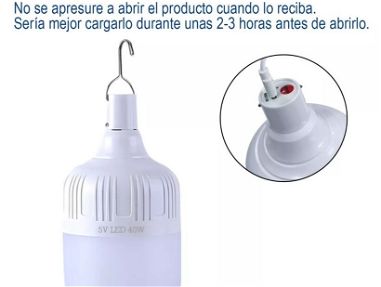 BOMBILLOS RECARGABLES LED DE GANCHO 40W, CARGA USB - Img 66414169
