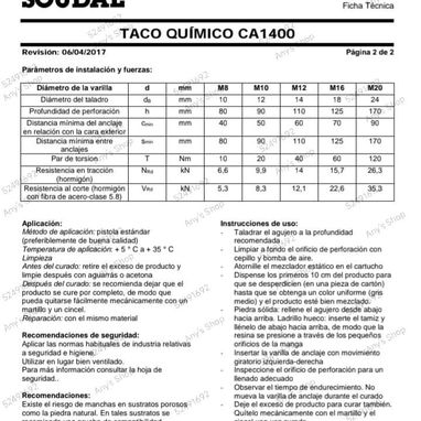 Taco químico, anclaje químico,ideal para fijar las estructuras de su panel solar,soporta hasta 1400 kg de peso - Img 116626811