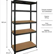 ✓Estante Metálico 5 Divisiones – 180x90x40 cm – Soporta 875 kg – Negro y Plateado - Img 56341433
