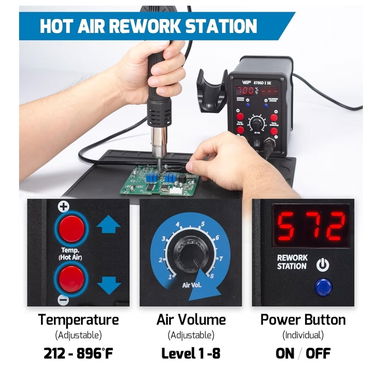 Estación Soldadura WEP 8786D-I SE 2-en-1: Cautín + Aire Caliente 800W con PID + 5 Puntas + 3 Boquillas - Img 125209825