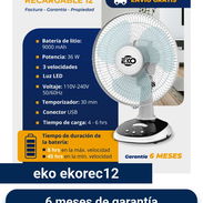 Ventilador recargable Eko de 9000 mah batería de Lithium garantía 6 meses damos factura - Img 55757273