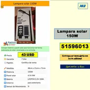 Lampara solar 150W 43 USD ....51596013....Garantia 7 dias ...Transporte costo adicional (MV-822) - Img 56966329