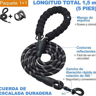 Arnés Ajustable Anti-tirón con Correa Reflectante/ Talla M Color Negro - 5/5