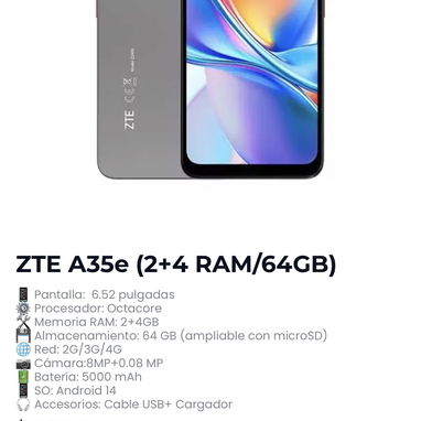 ZTE BLANDE ZTE A35e nuevo en caja - 2/2