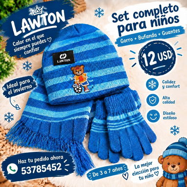 SET DE BUFANDA,GUANTES Y GORRO PARA NIÑO DE 3-7AÑOS Precio 12 USD - 3/5