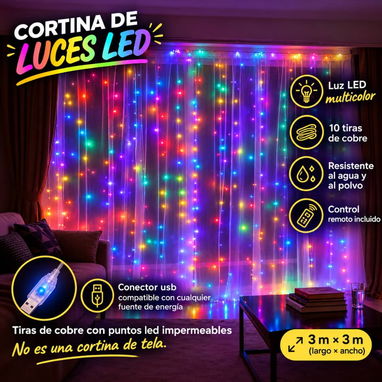 Cortinas de luz led:  Medidas: 3×3 metros Colores: cálido, blanco y multicolor Funcionan conectadas a la 💚💔♥️🌸 - 3/3