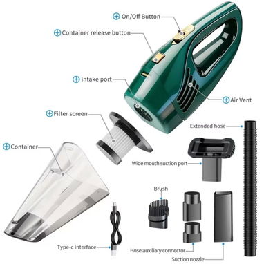 Aspirador de mano. Sistema de limpieza para carros con aspiración 🍃$40 - 4/5