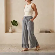 Pantalón Wide Leg con Volante – Comodidad y Estilo Casual Talla S 25 - Img 55814856