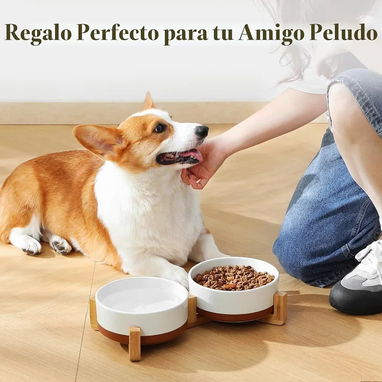 Comedero Bebedero de Cerámica con Base de Madera - 5/5