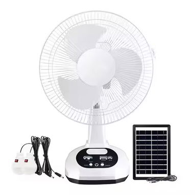 VENTILADOR SOLAR RECARGABLE 12" CON PANEL SOLAR + BOMBILLOS LED Y PUERTO USB (NUEVO EN CAJA) - 2/2