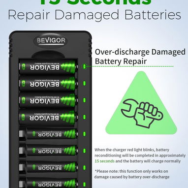 * Cargador inteligente BEVIGOR de 8 compartimentos con 8 baterias recargables incluidas(4AAA+4AA) - Img 121427306