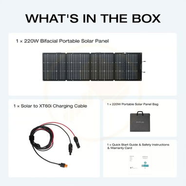 Panel Solar Bifacial Portátil EcoFlow NextGen 220W TOPCon IP68 Con Cable XT60 - 3/4