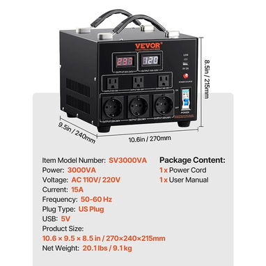 Transformador Convertidor de Voltaje VEVOR 3000VA 110V/220V :-) Em - Img 123226569