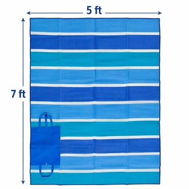 Manta de picnic impermeable azul, plegable (5 x 7 pies) | Alfombra portátil para exteriores: playa, camping, 53274327 - 4/7