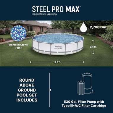 PISCINA BESTWAY STEEL PRO MAX 14 PIES X 33 PULGADAS (4X1 METROS) CON BOMBA RECIRCULACION/FILTRO. RECOGIDA EN BOYEROS - 7/9