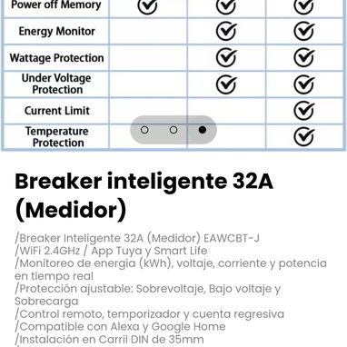 Breaker inteligente 32A (Medidor). Monitoreo de energía (kWh), voltaje, corriente y potencia en tiempo real - 3/3